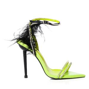 AZALEA WANG ELLA COLOR BLOCKED FEATHER SANDAL IN LIME GREEN SIZE 9 Preowned